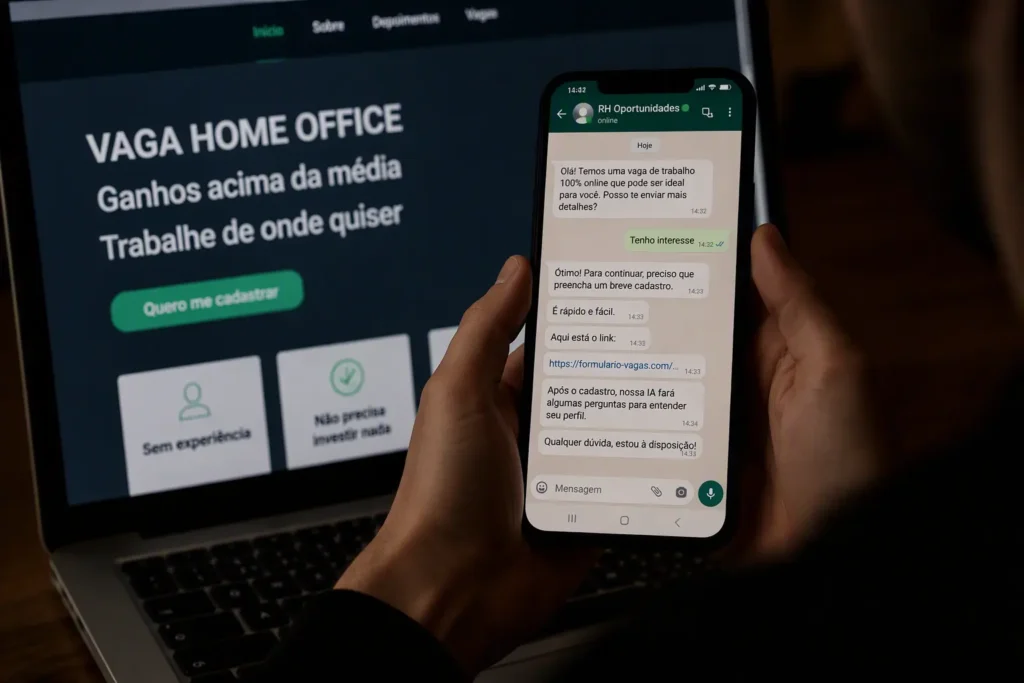 golpe de vaga de emprego falso no WhatsApp com IA