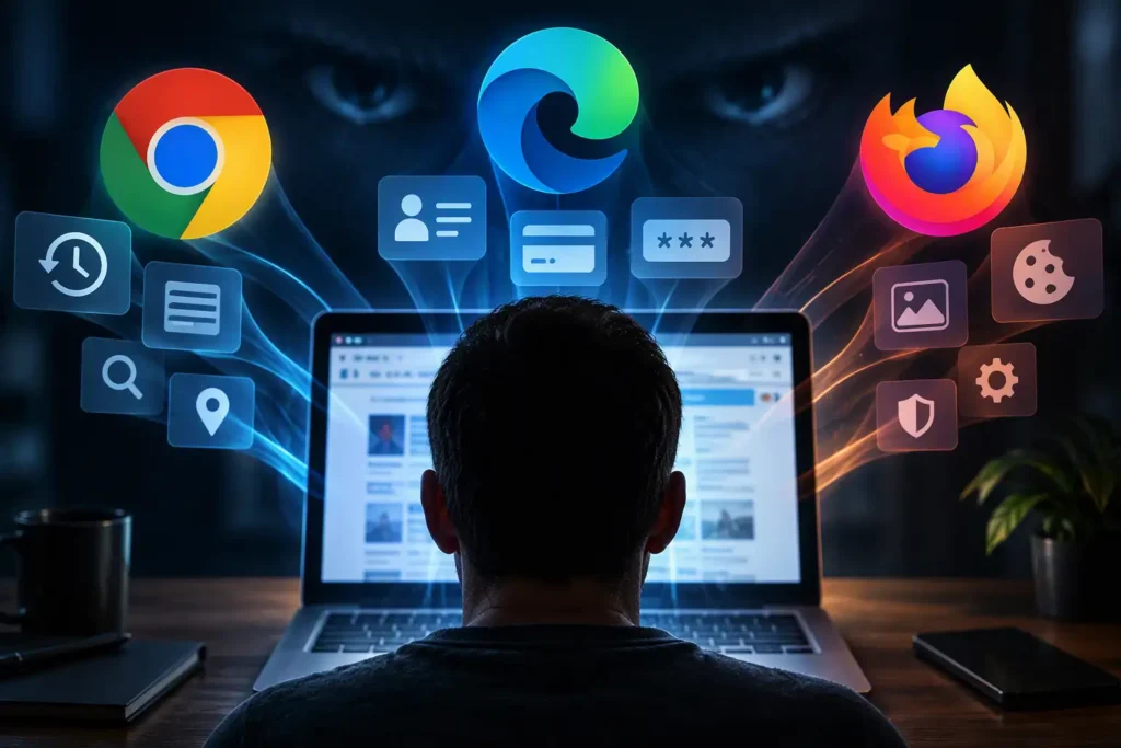 Descubra o que Chrome, Edge e Firefox armazenam sobre sua navegação e como apagar dados, reduzir rastreamento e melhorar sua privacidade.